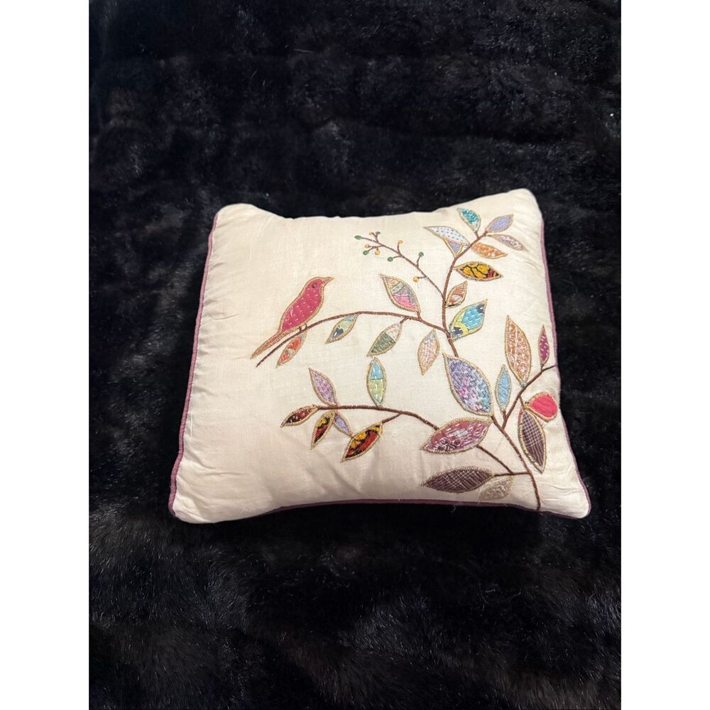 Handprint silk bird a tree limb throw pillow 11x11